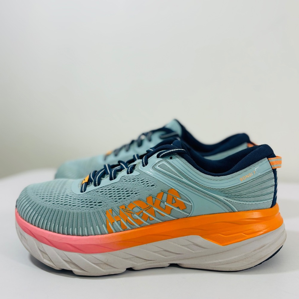 Hoka One One Women's Bondi 7 Blue Pink Running Shoes Women's 8.5D 1110519 BHBI - Picture 9 of 9